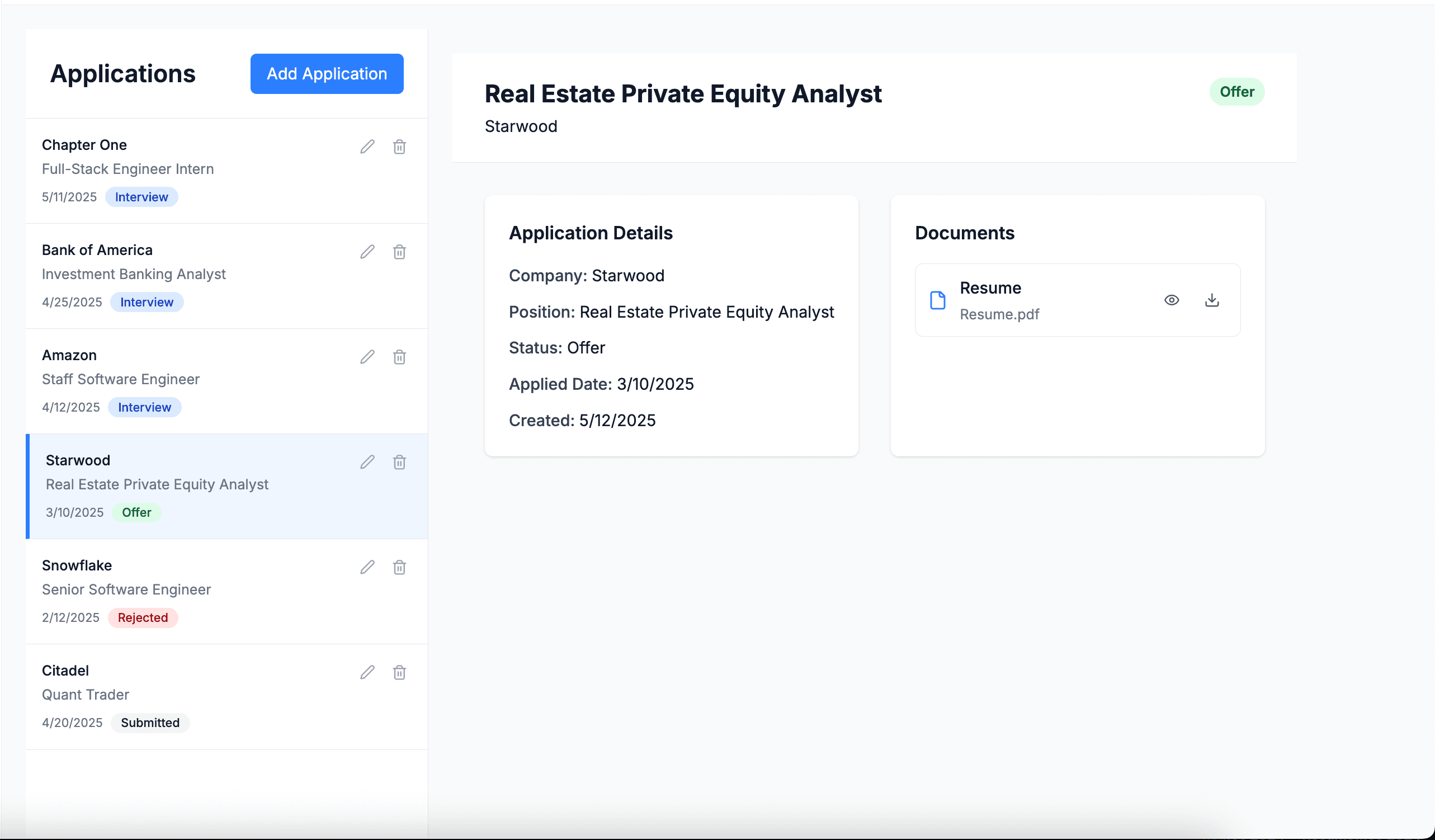 Superday's application tracker showing a Kanban board of job statuses